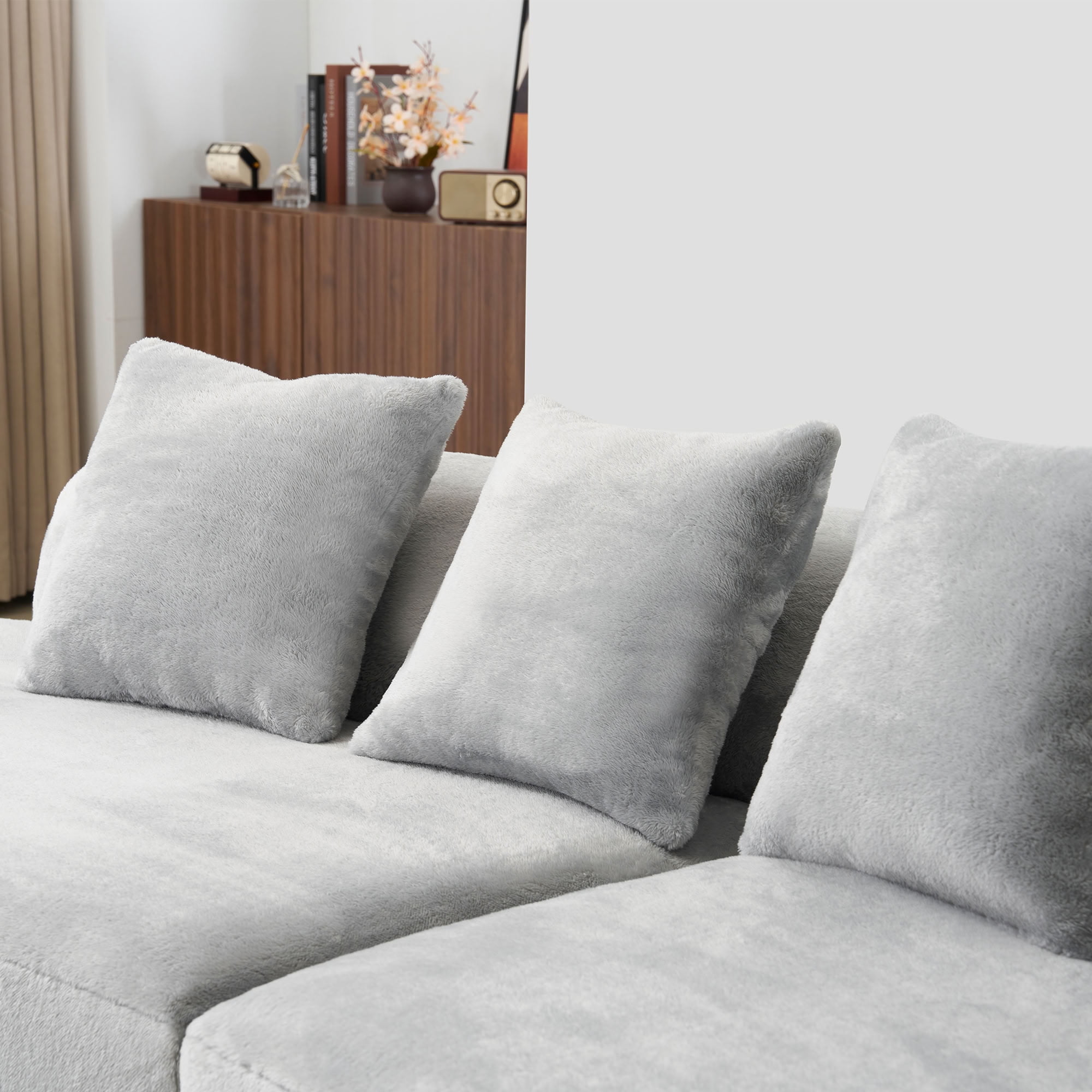 MAYEERTY Curved Modular Sectional Sofa with Throw Pillows, Modern Flannelette Curved Living Room Sofa for Apartment Open Floor Plan Small Spaces