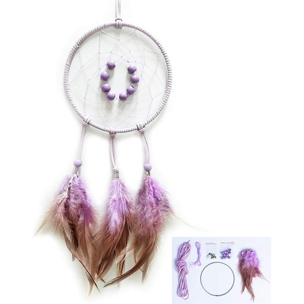 DIY Dream Catcher Beginner Kit, Making Dream Catcher Supplies Include Metal  Hoop, Feathers, Faux Suede Cord, Thread, Wood Beads (Indigo)