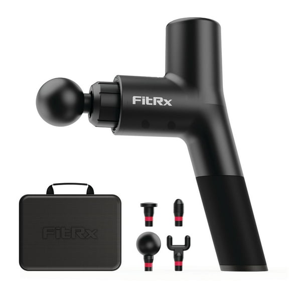 FitRx Massage Gun Handheld Deep Tissue Percussion Massager with 6 Speeds and 4 Swappable Heads For Premium Neck Back & Muscle Relief