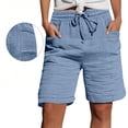 thumbnail image 3 of Womens Bermuda Shorts Casual Textured Drawstring Shorts Elastic Waist Loose Fit Summer Comfy Shorts with Pockets, 3 of 5