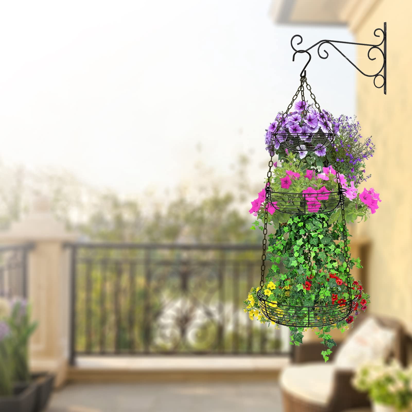 3 Tier Hanging Fruit Basket with Banana Hook, Heavy Duty Wire Hanging Baskets for Kitchen Storage, 36 Inch Hanging Vegetable Produce Basket Organizer (Including Installation Bracket)