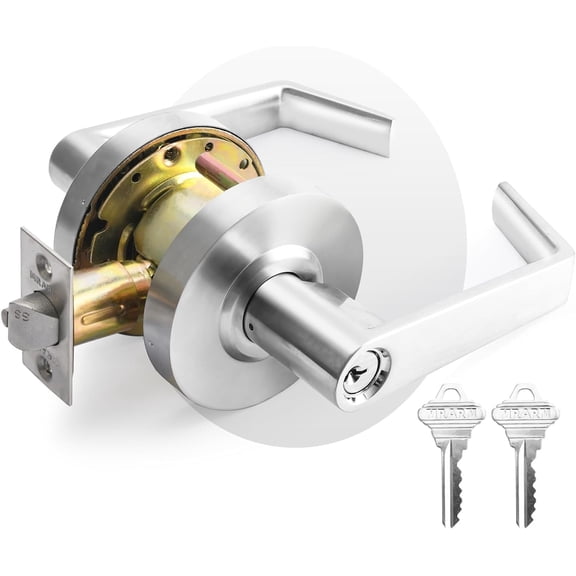 The Commercial Door Lever Lock, Heavy-Duty Locking Door Handle, Designer Door Handles, Cylindrical Lever Lock, Non-Handed Grade 2 Industrial Standard Door Handle, Satin Chrome(Classroom)