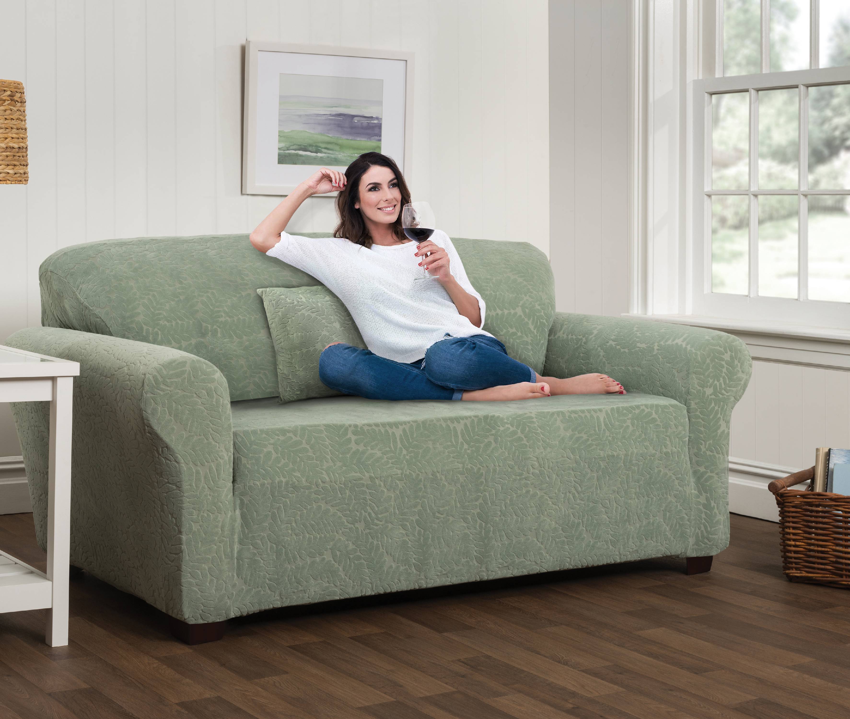 Stretch Sensations 1-Piece Stretch Fernwood Sofa Slipcover, Sage