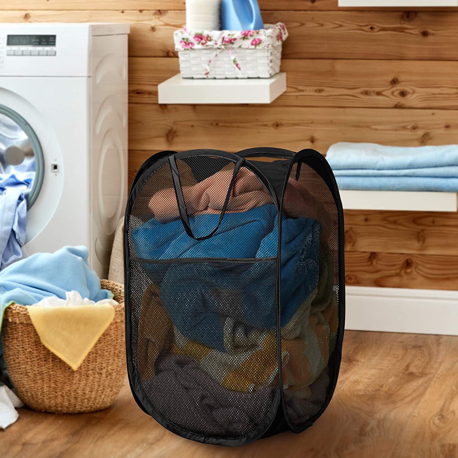 Handy Laundry Mesh Popup Laundry Hamper - Portable, Durable Handles, Collapsible for Storage and Easy to Open. Folding Pop-Up Clothes Hampers