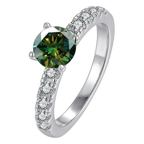 Moissanite Engagement Rings for Women 1ct Round Cut D Color Pink/Blue/Green Diamond Rings 4-Prong Moissanite Anniversary Promise Wedding Rings for Wife Gifts with Certificate