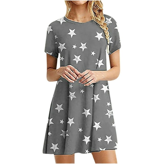 Pntutb Womens,Fashion Women's Casual Short Sleeve O-Neck Printed Ladies Loose Mini Dress Clothes
