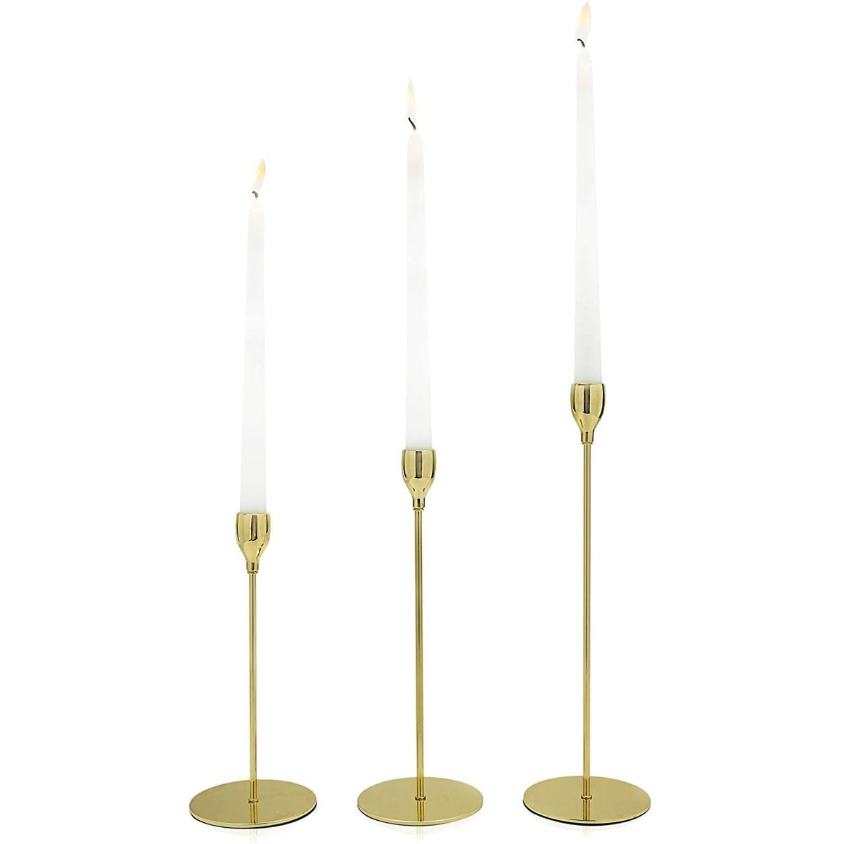 Set Of 3 Gold Brass Candle Holders For Taper Candles Decorative Candlestick 