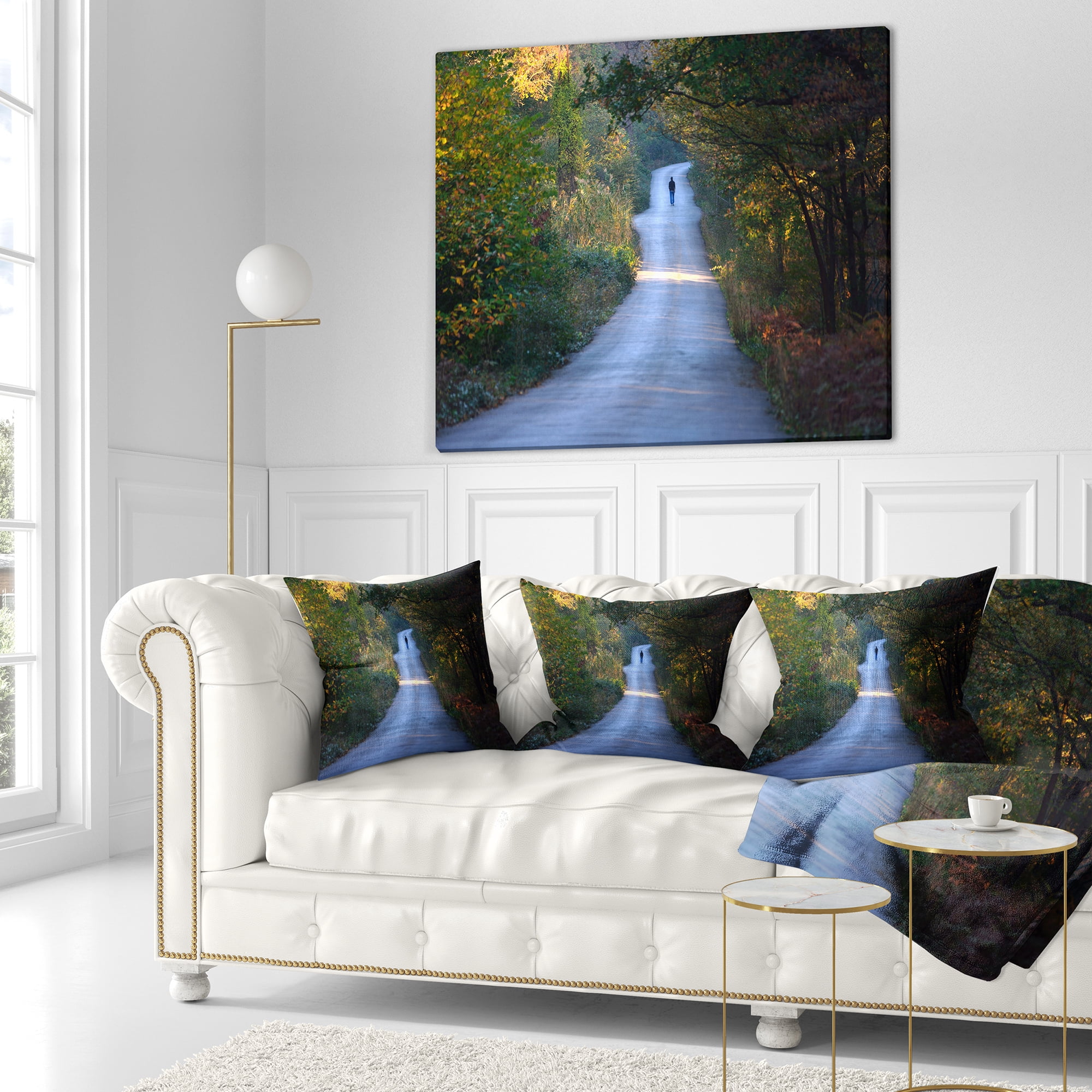 Designart Walking Alone on Road - Landscape Photo Throw Pillow - 16x16
