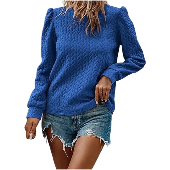 UYISJ Women's Puff Long Sleeve Sweatshirts Fall Winter Crew Neck Twist Texture Pullover Tops Casual Lightweight Solid Color Sweatshirts M