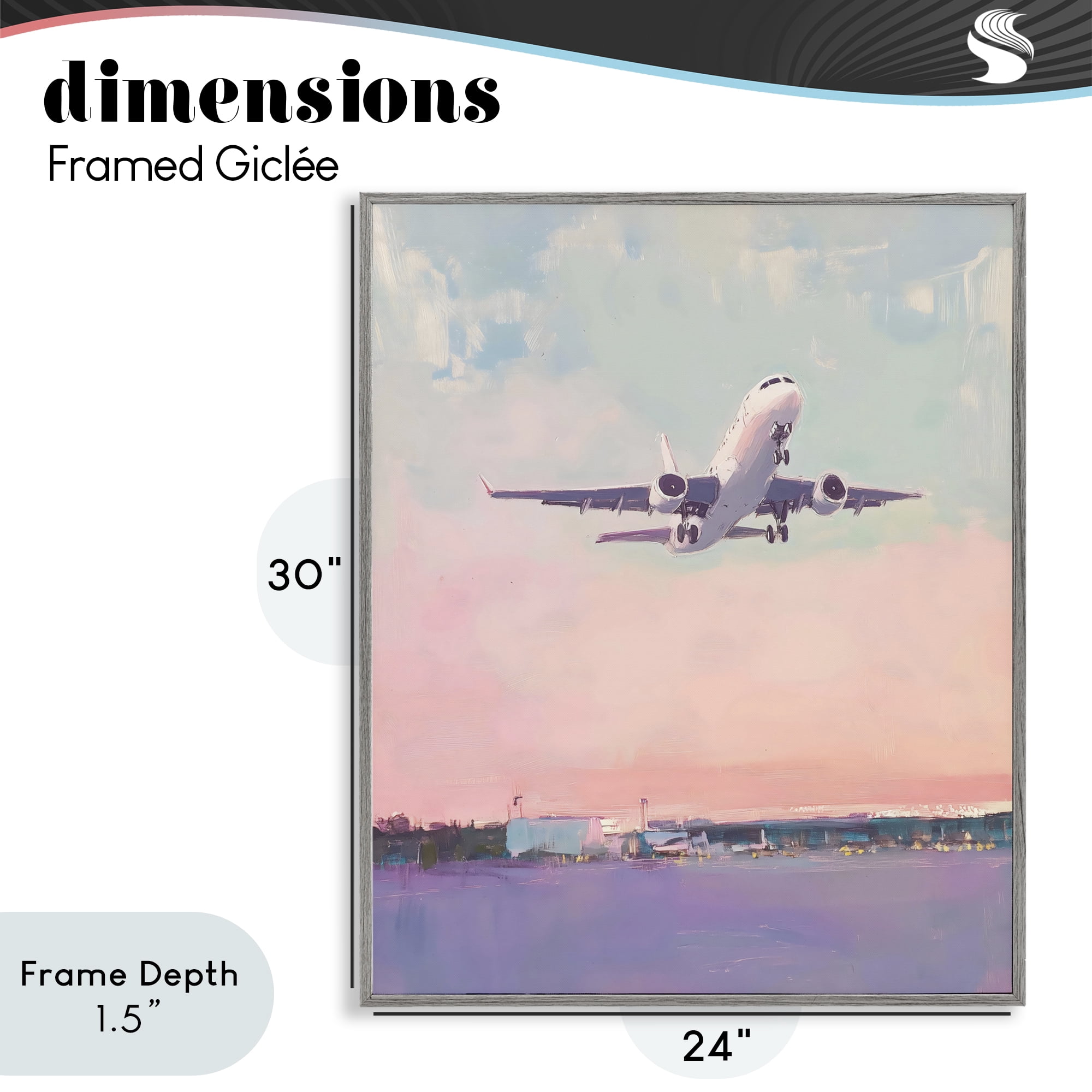 Stupell Industries Airplane Takeoff into Pastel Skies Gray Framed Giclee Art, design by The Prints Vibe
