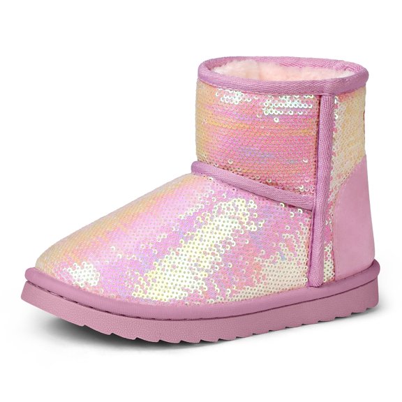 Kushyshoo Girls Snow Boot Pink Sparkle Sequins Winter Boots Lightweight for Big Kids Size 1