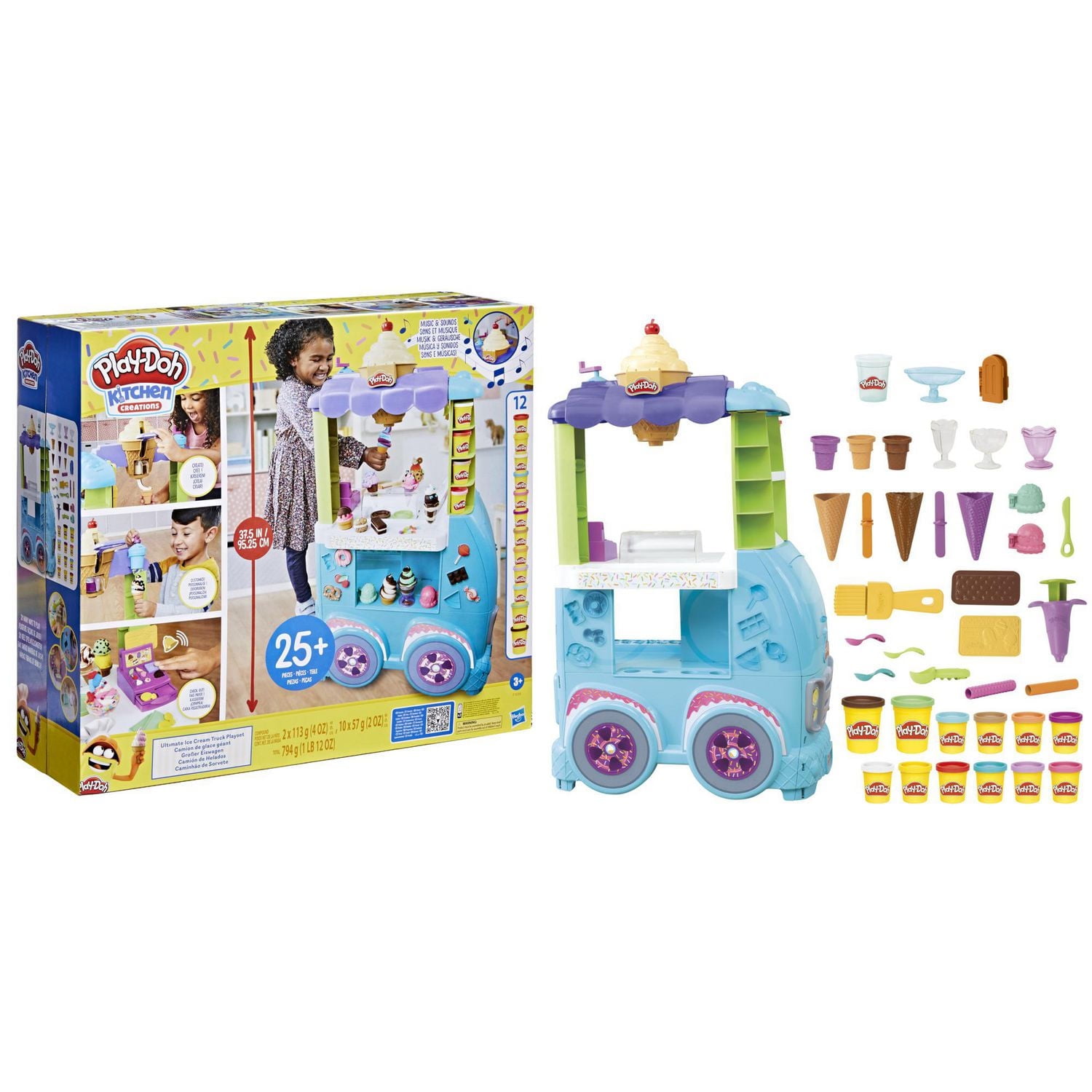 Play-Doh Kitchen Creations Ultimate Ice Cream Truck Playset with 27 Accessories, 12 Cans, Realistic Sounds