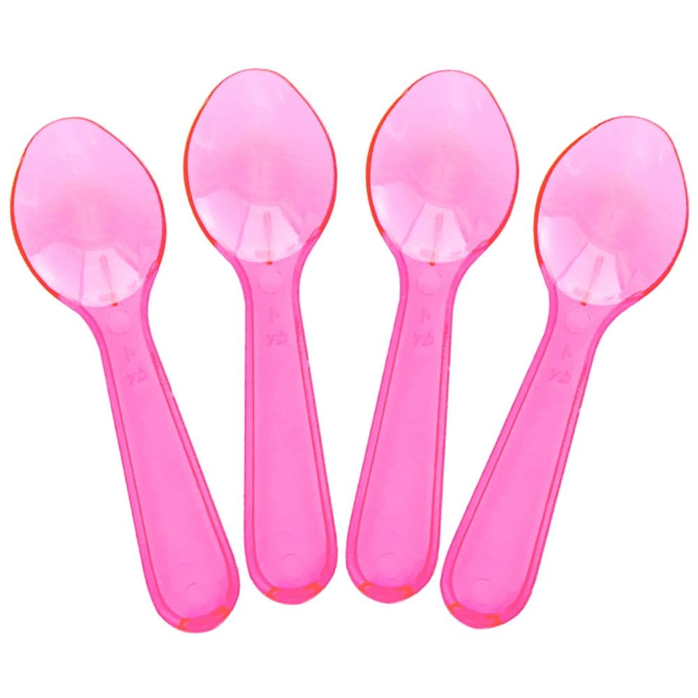 [25 Count] Transparent Pink Mini Tasting Spoons 3 Inch Plastic