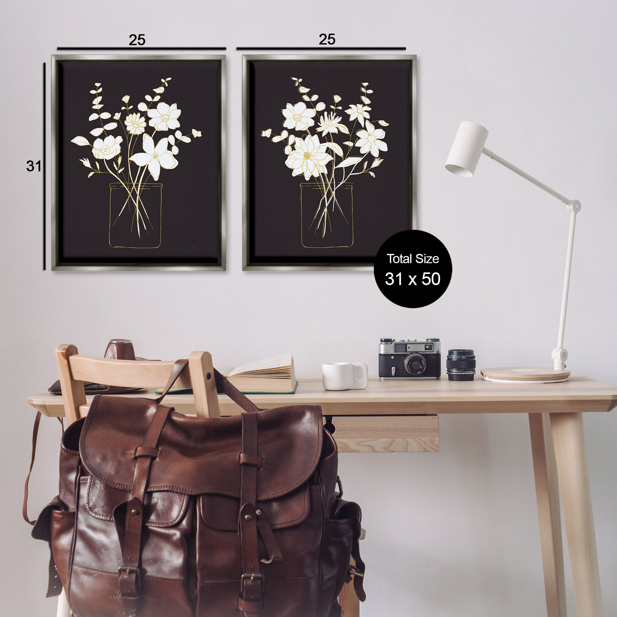 Stupell Industries Minimalist Flower Sketch in Jar Plants & Flowers Painting Gray Floater Framed Canvas Art Print Wall Art, 31 x 25, Set of 2