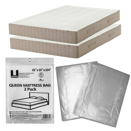 UBMOVE Queen Size Plastic Mattress Storage and Moving Bags 61" x 15" x 104" Breathable 2-Pack