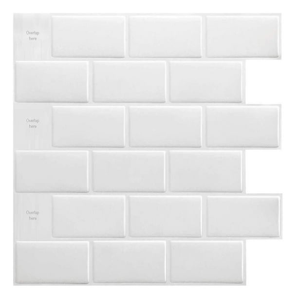 Billuyoard Adhesivo para azulejo de pared, papel tapiz de plástico de ladrillo 3D, autoadhesivo, bricolaje, decoración de pared del hogar, calcomanía Decoración del hogar Blanco NO2 Billuyoard HA002477-03
