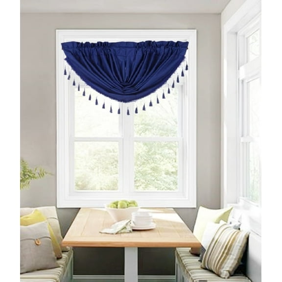 1PC SOLID FOAM LINED BLACKOUT VALANCE WATERFALL SWAG IN MANY COLORS ( NAVY BLUE (RS8) VALANCE )