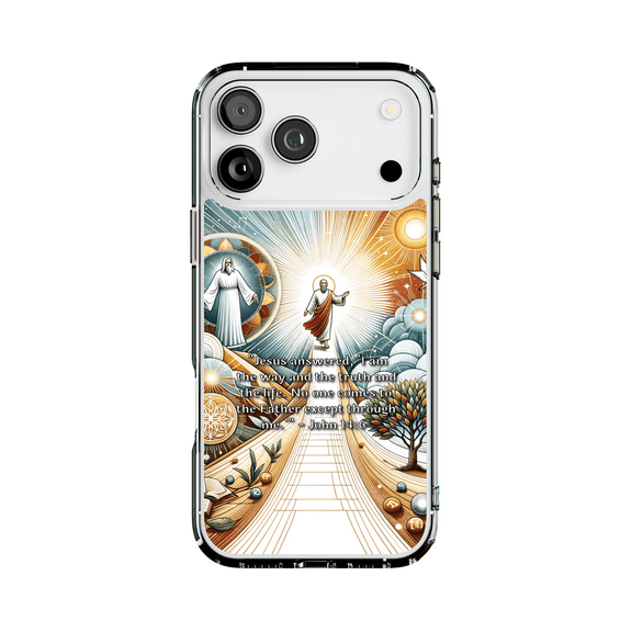DistinctInk Hybrid Clear Case Compatible with MagSafe for iPhone 17 Pro Max- Jesus The Way Truth and Life Design