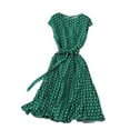 thumbnail image 3 of Julycc Womens Boho Polka Dot Print Belted Sundress Short Sleeve Pleated Swing Dress, 3 of 3