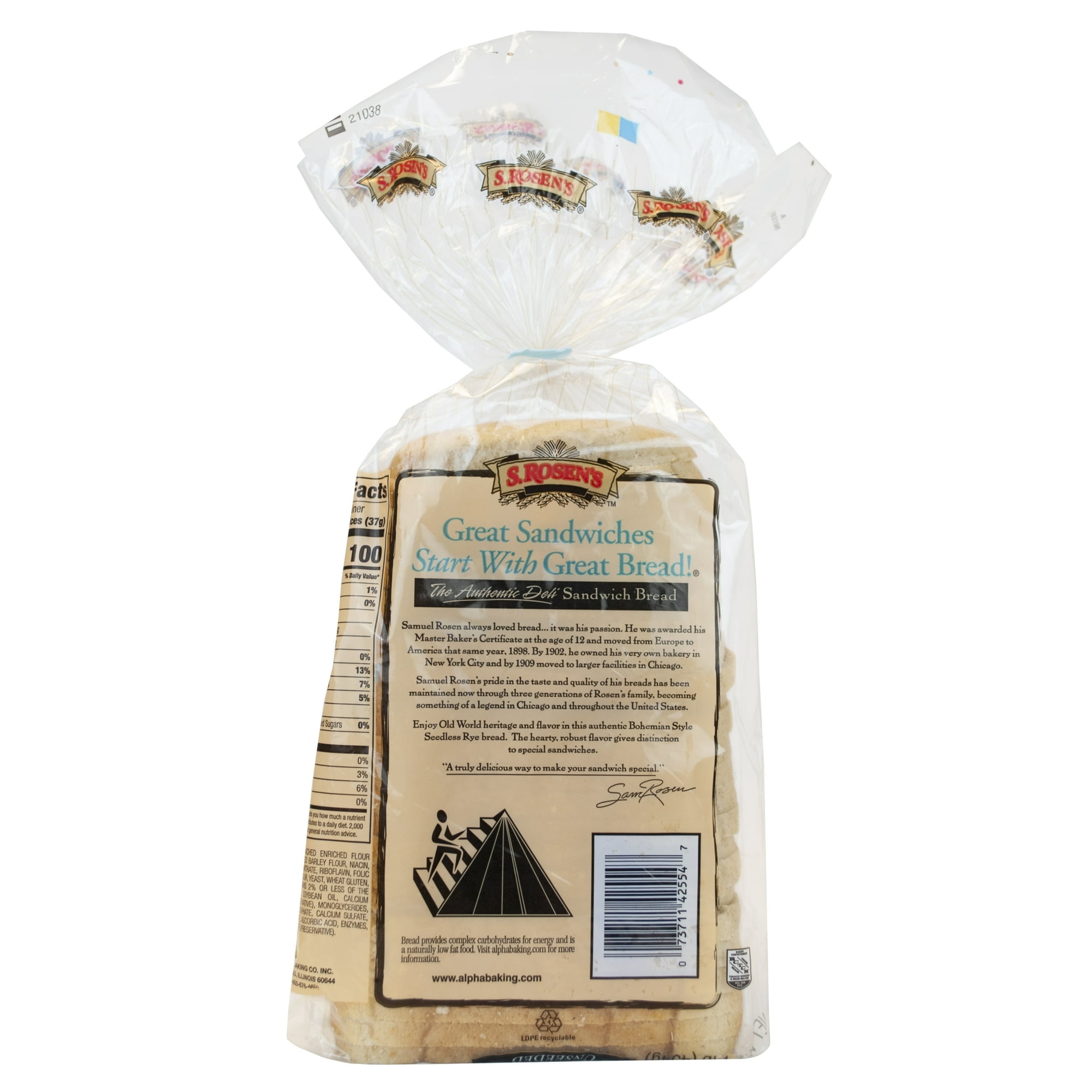S. Rosen's Thin-Cut Plain Unseeded Rye Bread Loaf, 16 oz. Fresh