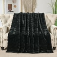 thumbnail image 3 of Home Soft Things Brick Textured Faux Fur Throw Blanket with Micromink Back, Luxury Soft Cozy Fluffy Fluzzy Plush Throw, 60x70 inches, Black, 3 of 7