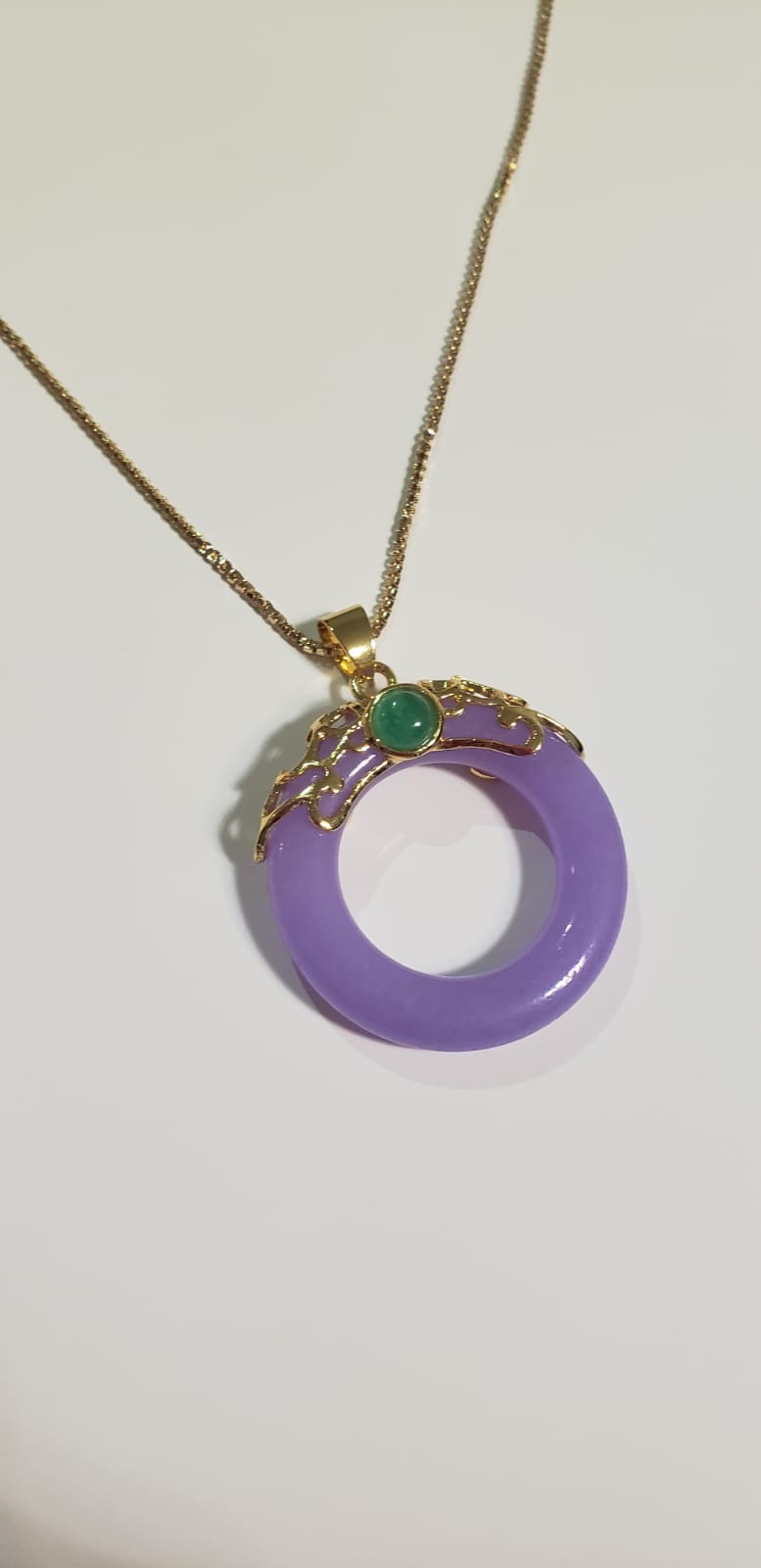 Natural Purple Jade with 14K Gold Cuban Link Chain Good Luck amuleto., Women's, Size: 18