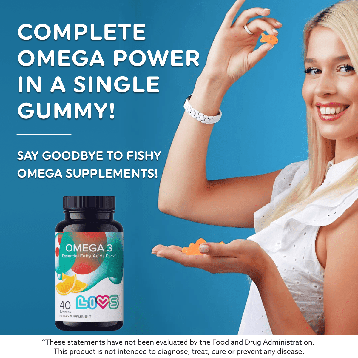 LIVS Omega 3 Gummies for Adults with Flaxseed Oil (Omega 3, 6, 9) – Heart Health, Brain Function, Joint & Eye Support for Women & Men - 80 Count