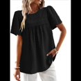 thumbnail image 1 of Blusas de Verano para Mujer, Cuello Redondo, Corta, Blusas Casuales de con Dobladillo de Encaje Fluido, Ropa de Moda 2025 Negro XL, 1 of 9