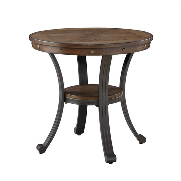 Pemberly Row Traditional Wood and Metal End Table in Rustic Umber Brown