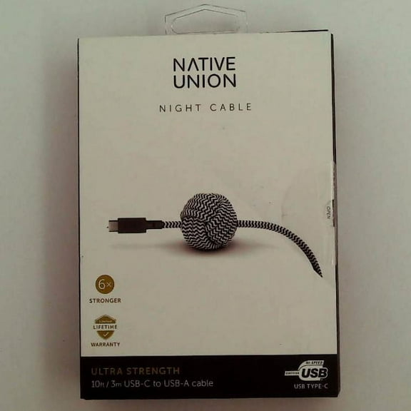 Native Union USB Type-C Night Cable A-C 10ft - Zebra, Black/White