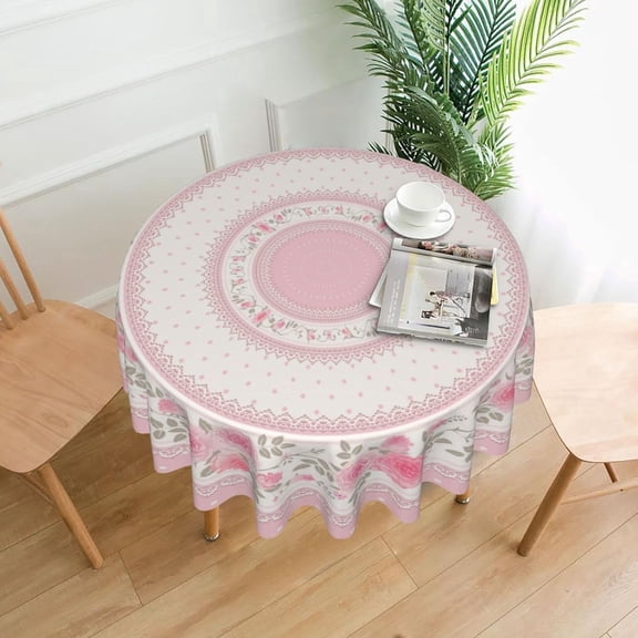 Pink Vintage Floral Roses Round Tablecloth 60 Inch, Waterproof Stain Resistance Round Table Cloth Decorative Tablecloth Picnic Party Indoor Outdoor