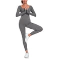 thumbnail image 2 of EastElegant Maternity Seamless Yoga Jumpsuits Women's One Piece Workout Bodysuits Ribbed Square Neck Long Sleeved Romper, Grey, Small, 2 of 6