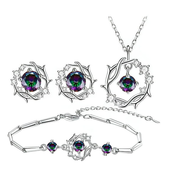 DESIGNICE 925 Sterling Silver Multicolor Crystal Necklace Bracelet Earrings Jewelry Sets
