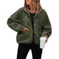 thumbnail image 5 of Womens Fleece Jacket Fuzzy Long Sleeve Short Winter Coats Button Down Jacket Outerwear with Pockets Army Green M, 5 of 6