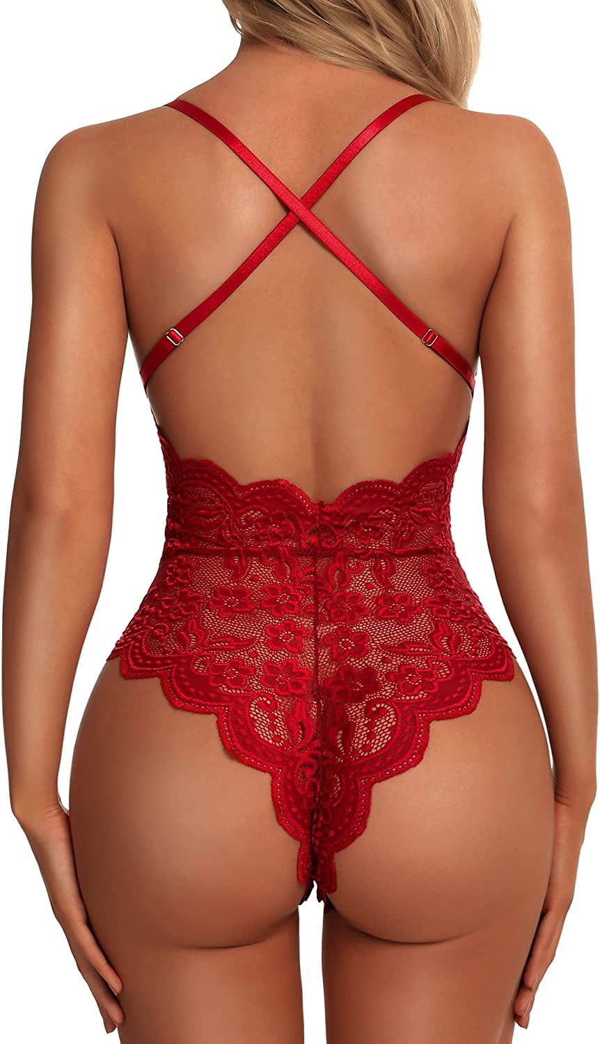Amorbella One Piece Lingerie for Womens Sexy Teddy Snap Crotch Lace Bodysuit