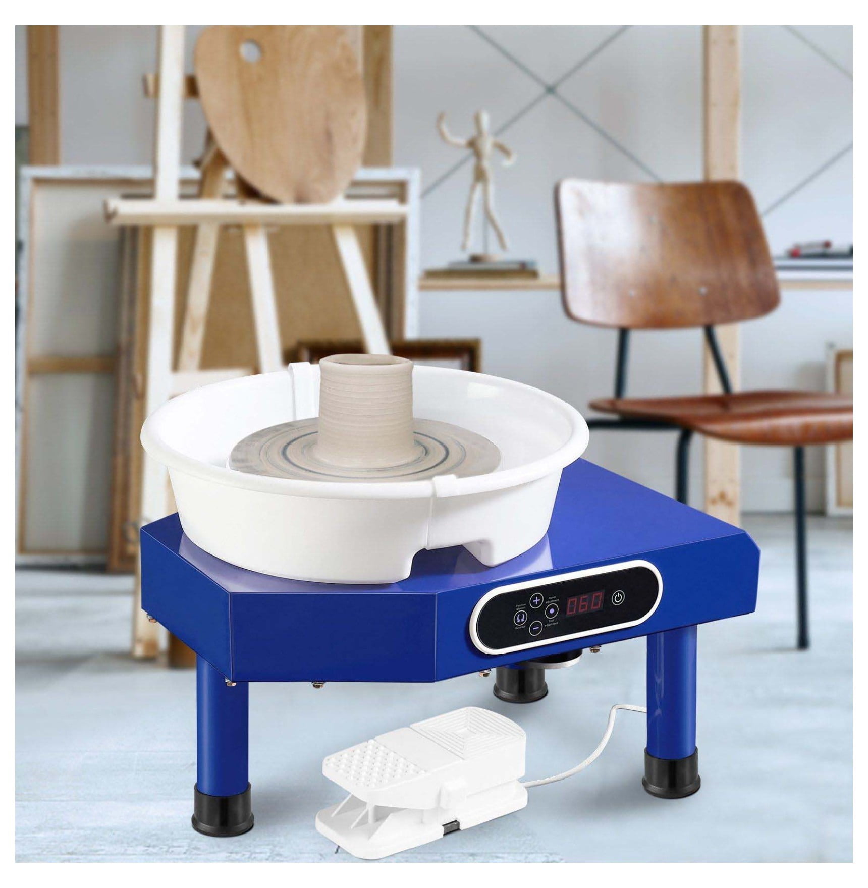 Pottery Wheel 10in, Ceramic Wheel Machine with Tools, 60-300 RPM, Foot Pedal, LCD Display, Detachable Basin, for Clay Sculpting, Arts & Crafts, DIY