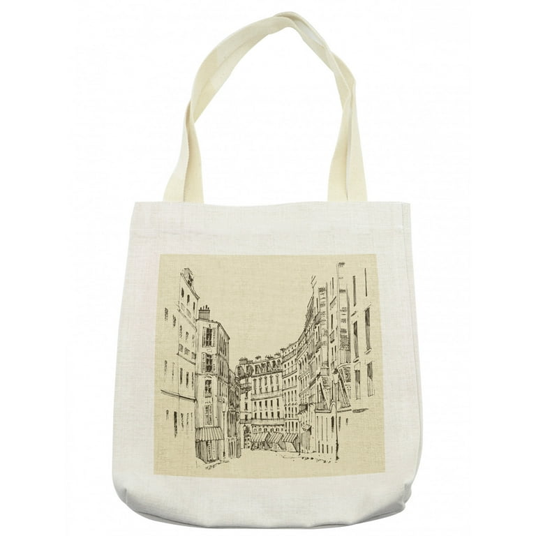 European Tote Bag, Paris Famous Champs Elysees Avenue Historical Monument French Culture Panorama, Cloth Linen Reusable Bag for Shopping Books Beach