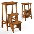 thumbnail image 1 of Costway 3 Tier Folding Step Stool 3-in-1 Rubber Wood Ladder Storage Shelf Coffee, 1 of 10