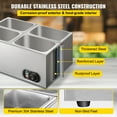 thumbnail image 5 of KFFKFF 110V Commercial Food Warmer 4x1/4GN, 4-Pan Stainless Steel Bain Marie 24 Qt Capacity,1500W Steam Table 15cm/6inch Deep,Temp. Control 86-185?? Electric Soup Warmer with Lids & 2 Ladles, 5 of 9