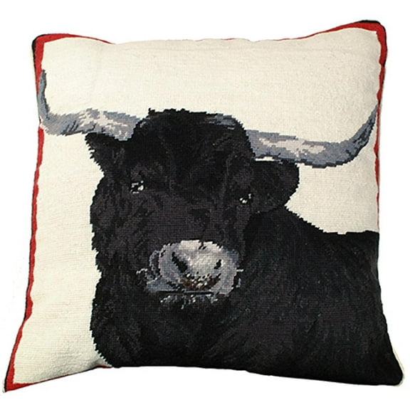 Throw Pillow Needlepoint Steer Cow 20x20 Black New MH-610