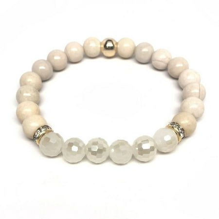 Julieta Jewelry Ivory River Stone and Nude Crystal Glow 14kt Gold over Sterling Silver Stretch Bracelet