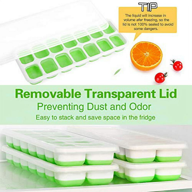 Ice Cube Tray with Lid and Bin for Freezer - Silicone Stackable Ice Trays 2  Pack and Storage Container with Cover Scoop - Portable Ice Maker Trays,  Good Size Ice Box Bucket. 