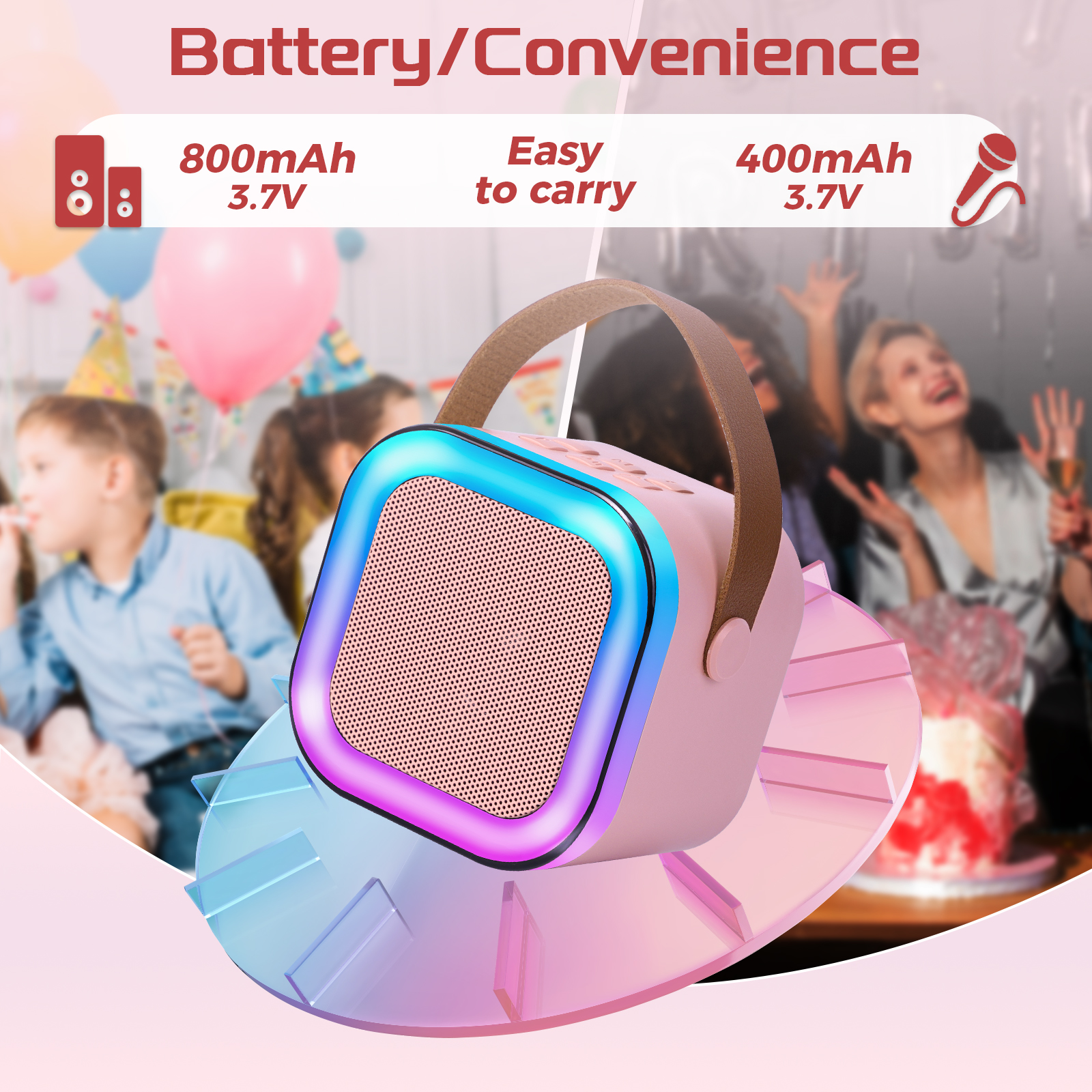 XAXRE Mini Karaoke Machine for Kids Adults, Portable Bluetooth Speaker with 2 Wireless Mic, Karaoke Machine with Voice Changing Effect Colorful Lights Birthday Gifts for Kids Ages 4 to 12+
