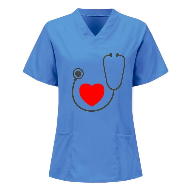 Hauts d'Été pour Femmes 2023 Hauts à Manches Courtes Col en V Uniforme de Travail Infirmier T-shirts