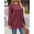 thumbnail image 5 of Long Sleeve Shirts for Women Long Sweaters with Pockets Tunic Tops Loose Fit Rouge M, 5 of 8