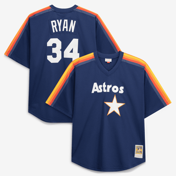 Men's Mitchell & Ness Nolan Ryan Navy Houston Astros Cooperstown Collection Big & Tall Mesh Batting Practice Jersey