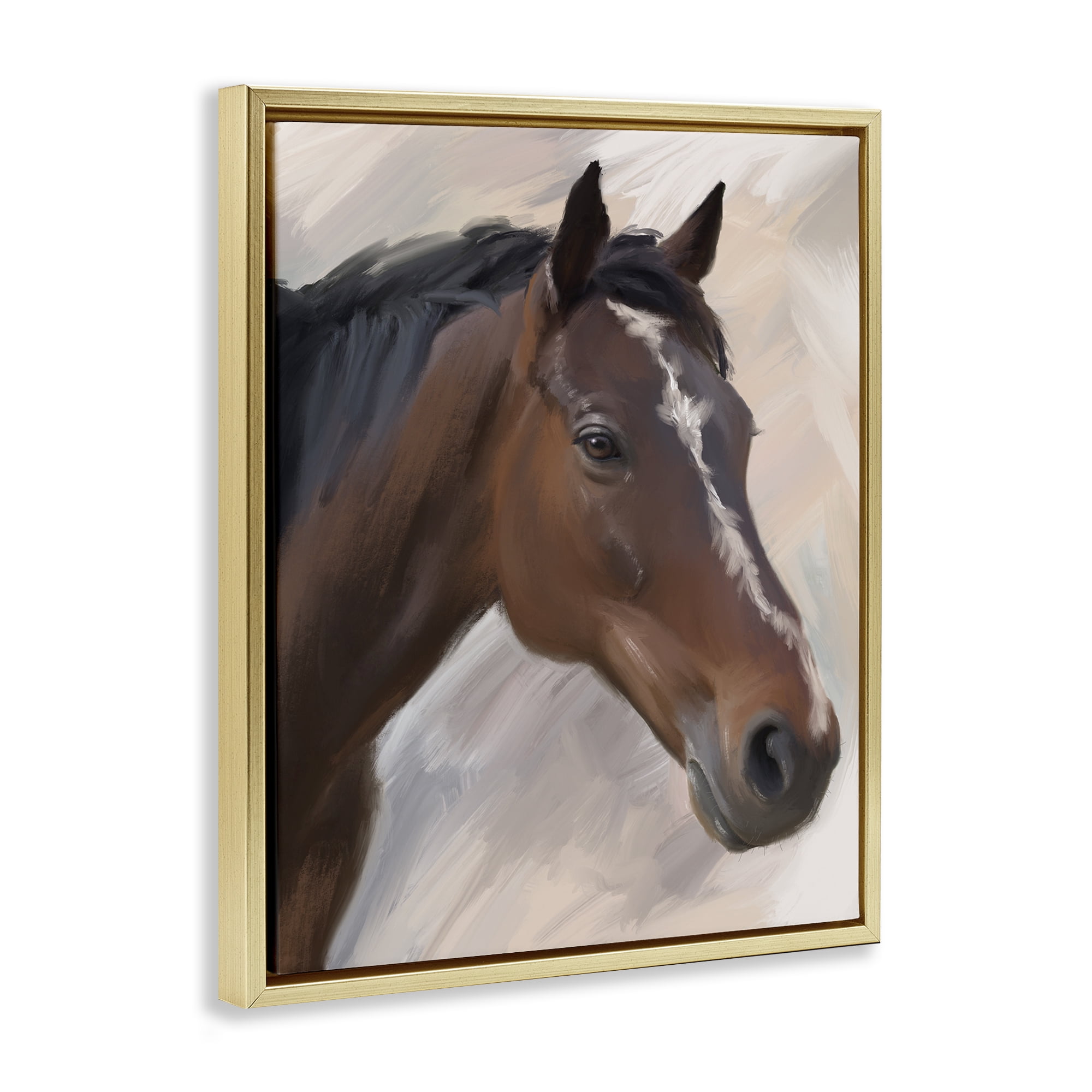 Stupell Industries Brown Farm Horse Animals Painting Gold Floater Framed Canvas Art Print Wall Art, 25 x 31