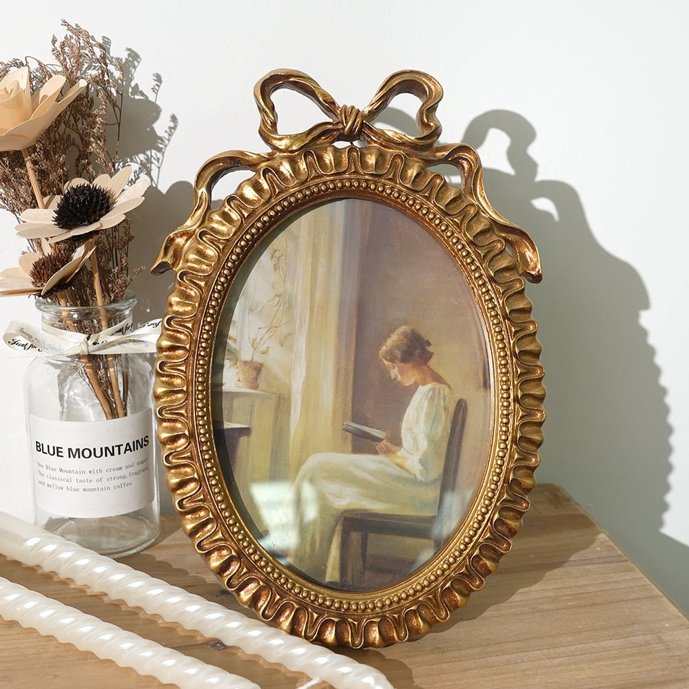 5x7 Vintage Picture Frame, Oval Gold Picture Frame with Real Glass Front, Ornate Antique Retro Photo Frame, Wall or Table Top Photo Display, Vintage Decor, Gallery, Gift Idea