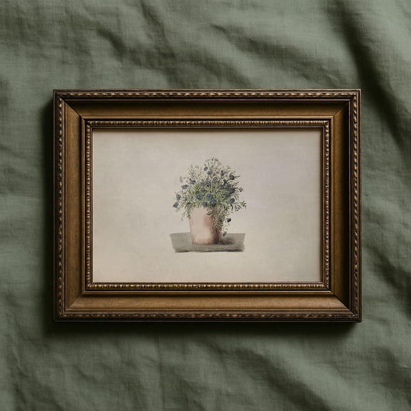 Rustic Purple Flowers Print, Potted Plant Wall Art, Vintage Garden Illustration, Antique Botanical Nature Decor, Cottage Farmhouse Art Home Decor UNFRAMED Poster, Wall Art for Decor, Present, 8x12