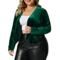 thumbnail image 4 of Agnes Orinda Plus Size Velvet Cardigan for Women Open Front Long Sleeve Cropped Jacket Cardigans 1X Green, 4 of 6
